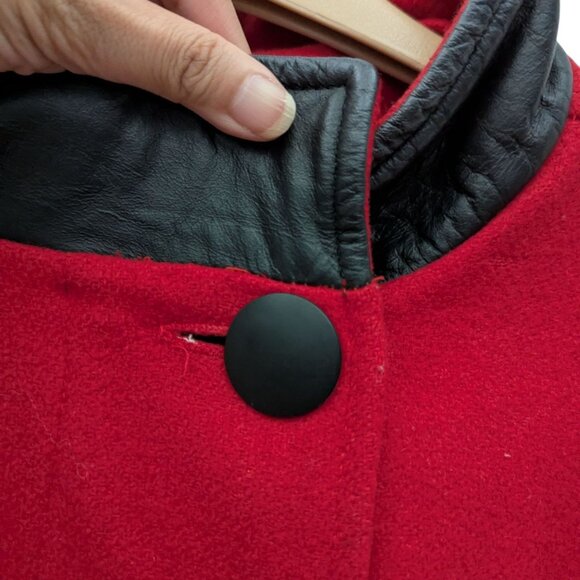 Vintage Dani Colby 80% Wool Blend Cape Coat With Black Genuine Red Leather Trim - Picture 3 of 10